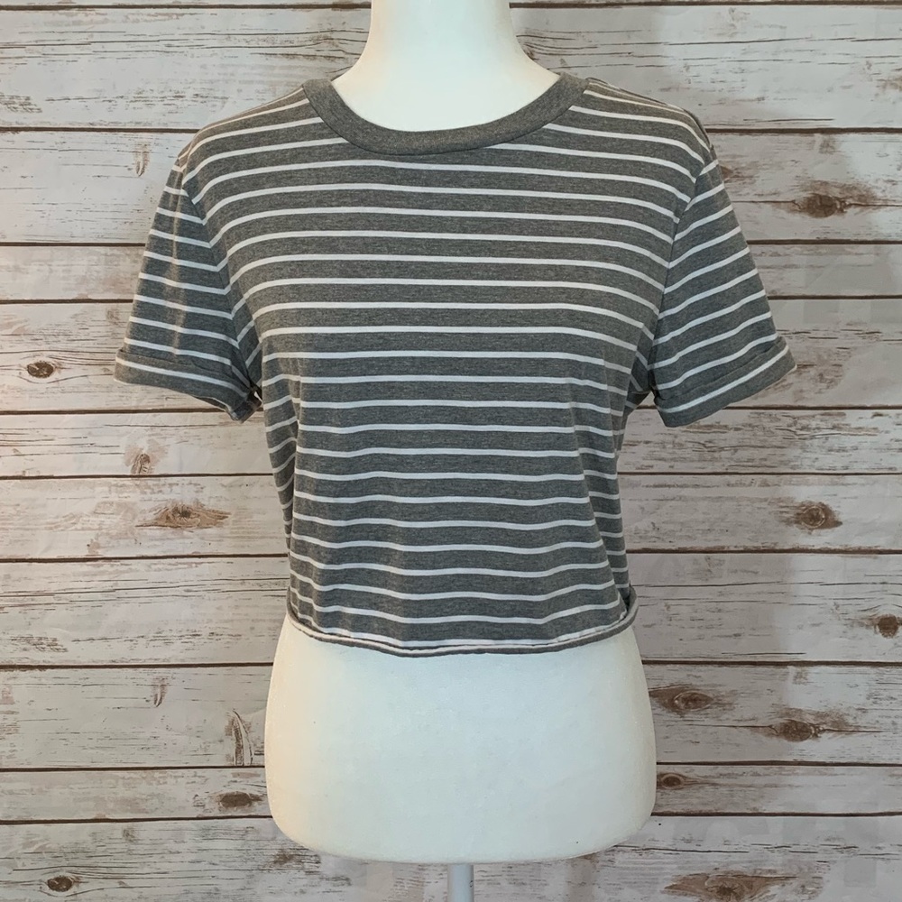 Forever 21 crop top, Gray/white stripes size M